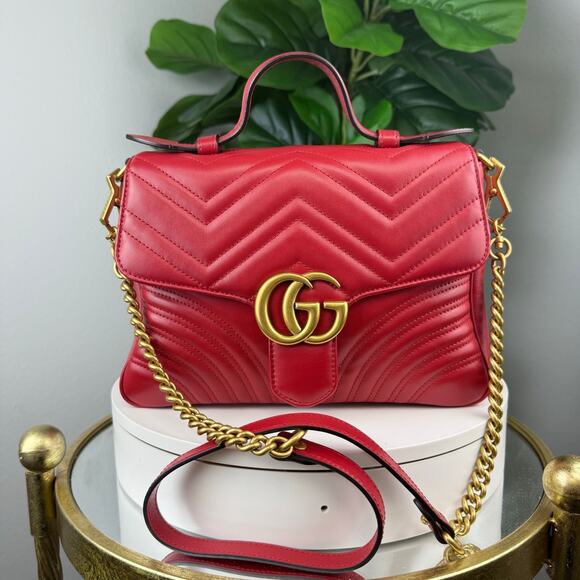 ✨💎Authentic GUCCI Calfskin Matelasse Small Marmont Shoulder Bag Hibiscus Red - Picture 1 of 8